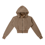 Washed Cropped Fleece Hoodie