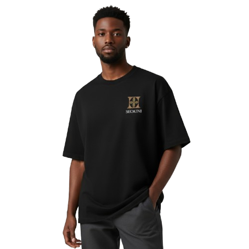 black t-shirt with logo of shokini brand