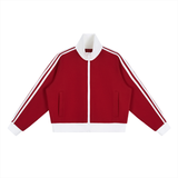 Contrast Side Stripe Fleece Cropped Track Jacket