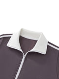 Contrast Side Stripe Fleece Cropped Track Jacket